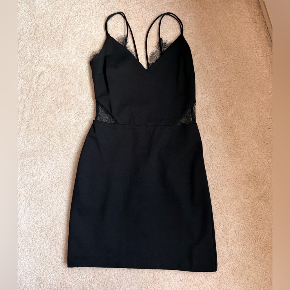 Black Lace-Trim Bodycon Midi Dress